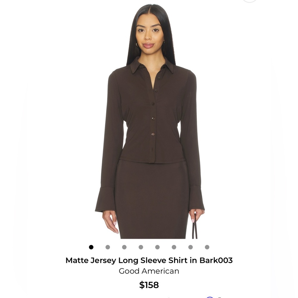 Good American Matte Jersey Long Sleeve Shirt in Bark. Size small. From Revolve.
